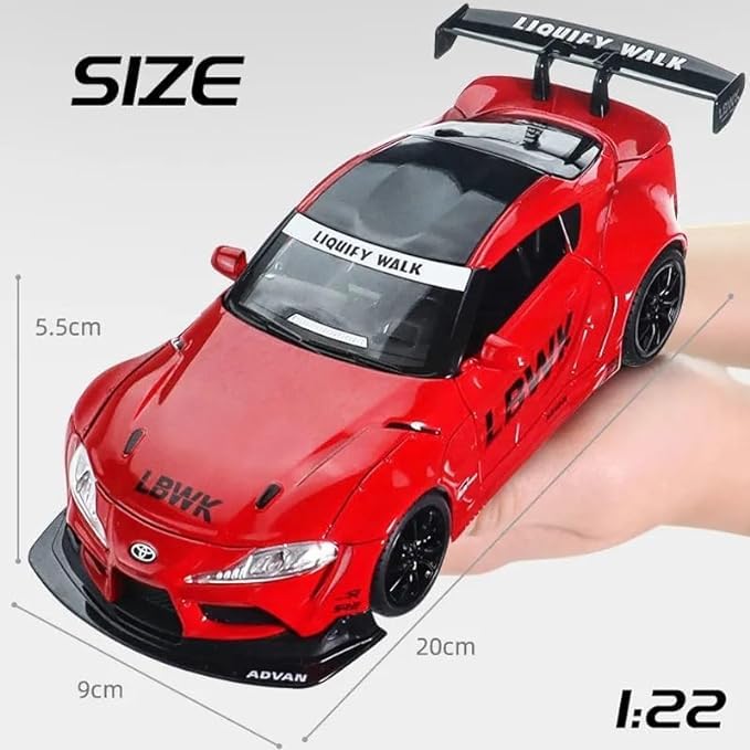 Image of Invite Enterprise Diecast Model Metal Pull-Back Car with Sound Light and Opening Doors: A Kids' Toy Vehicle Gift (1:24 Toyota Supra GR LBWK - RED)