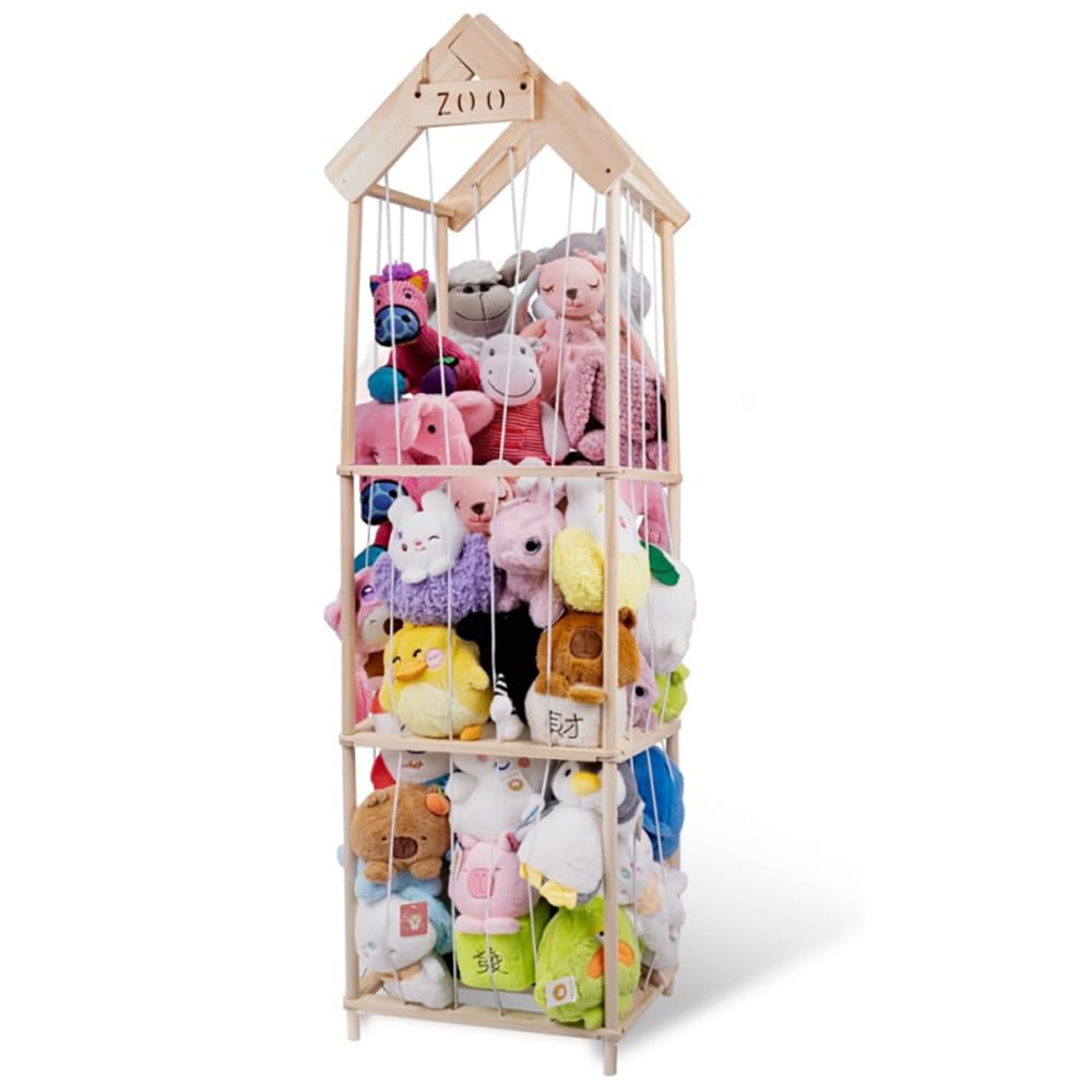 NEWFUN Range Peluche, Rangement en Bois pour Peluches, Grande Capacité, Peu Encombrant, Adapté aux Chambres d'enfants, Salles de Jeux et Chambres à Coucher