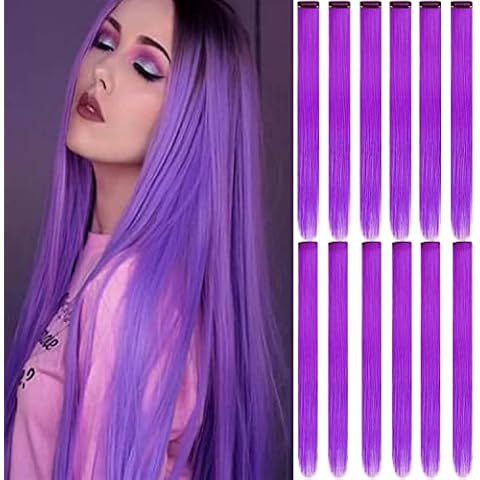 12 Pcs Colored Hair Extensions Colorful Clip in Hair Extensions 21 inch Synthetic Straight Hair Extensions for Kids Girls Women Cover