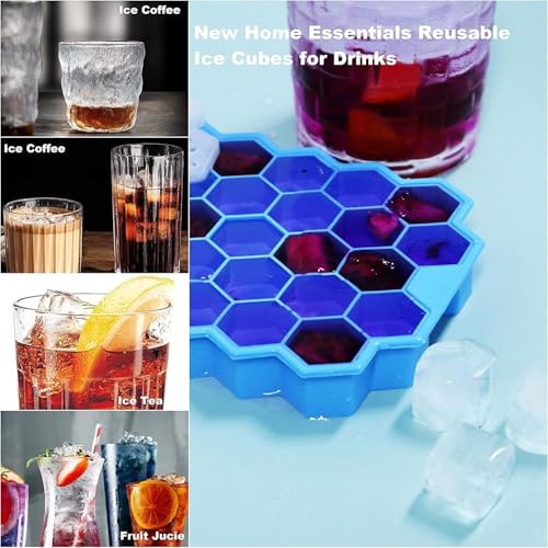 Image of CLOUDVALLEY 4 Pack Silicone Ice Cube Trays with Lids Easy-Release Hexagon Ice Maker for Freezer, Reusable Food-Grade Ice Molds for Cocktail Bar, Whiskey, Iced Coffee & Home Kitchen (Multi Color)