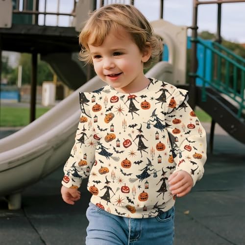 Girls Long Sleeve T Shirts Kids Fall Ruffle Shoulder Tops Crewneck Casual Cute Blouse Sweatshirt Tees 1-8 Years3