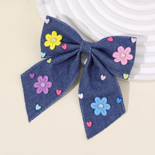 Pinzas para cabello moño de mezclilla azul 2 piezas miniatura 5