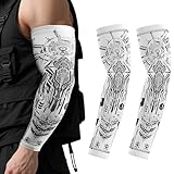 Punk Arm Sleeves for Men, UV Protection Cooling Techwear for Outdoor Activities White