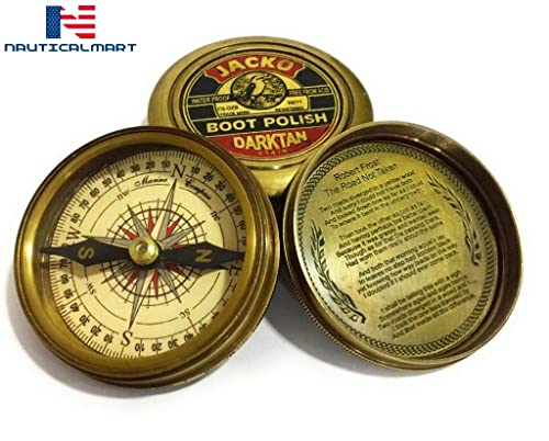 Brújula NauticalMart de latón antiguo con estuche de cuero, portátil para camping y senderismo miniatura 5