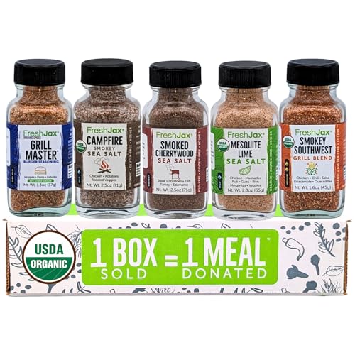 Product Image of the FreshJax Smoked Seasoning Set with Gift Box | 5 Organic BBQ Spices & Rubs for Grilling, Smoking, Roasting Steak, Chicken, Ribs, Burgers, Seafood & Veggies | Christmas Gifts for Men, Dads | Made in USA