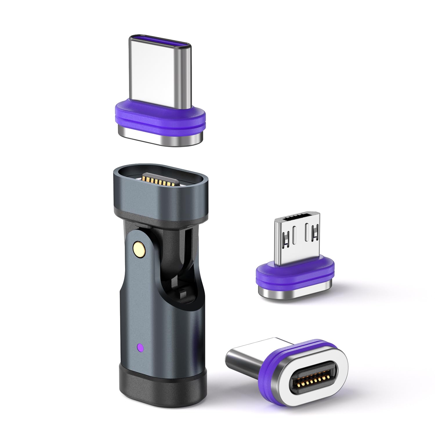 PD 240 W 16-pinowy adapter magnetyczny USB C, złącze micro USB, obracanie o 180 stopni, urządzenie ładujące USB i transmisja danych do smartfona, notebooka (końcówki magnetyczne USB C, 3 sztuki)