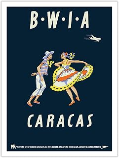 Caracas Venezuela - British West Indies Airways BWIA (Bee-Wee) - Vintage Airline Travel Poster by Dick Negus & Philip Sharland c.1950s - Bamboo Fine Art 290gsm Paper (Unframed) 12x16in