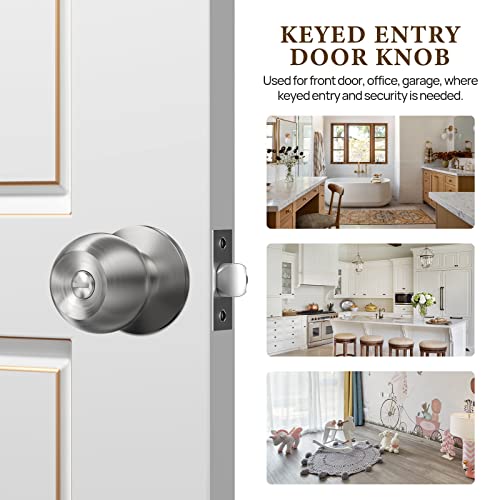 Vicmeon Round Privacy Door Knob, Modern Design Door Hardware, Keyless Doorknobs Interior/Exterior Lockset, Satin Stainless Steel Privacy Knobs For Bedroom/Bathroom 2 Pack #TOP6