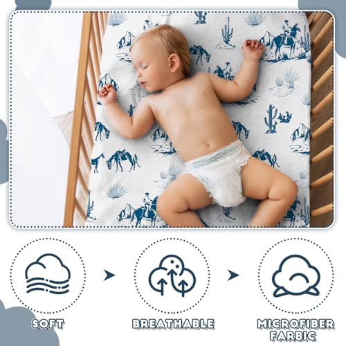 Image of VitalCozy 4 Pcs Vintage Western Cowboy Crib Sheet Set Newborn Bedding Nursery Baby Sheets for Girl Boys Baby Gifts for Standard Crib and Toddler Mattresses, 52 x 28 x 8 Inches