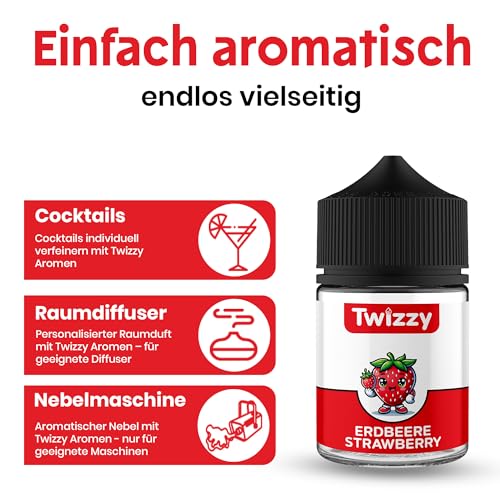Twizzy Erdbeere Lebensmittelaroma -60ml- Intensives Aroma – Ideal zum Backen, in Lebensmitteln & Getränken, auch für Vernebler, Nebelmaschinen, uvm.