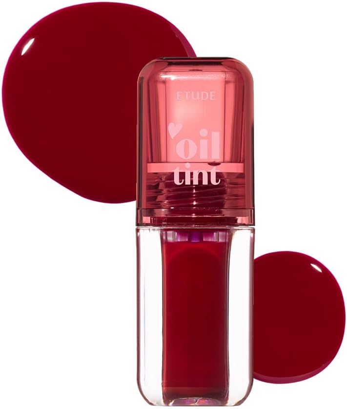 ETUDE Dear Darling Oil Tint #2 Plum Berry (0.14 fl.oz) | High Moisturizing and Strong Hydrating Lip Oil/Lip Gloss | Smooth and Moist Lips | Non-Sticky Lip Oil Tint For Dry Lips | K-beauty
