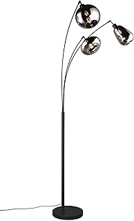 Ludmila Stehlampe, 3-flammige Stehleuchte für Wohnzimmer oder Schlafzimmer, Schirm aus Glas, Fußschalter, Höhe: 200 cm, Breite: 71 cm, Metall schwarz matt, exkl. 3 x E14, Max: 40W