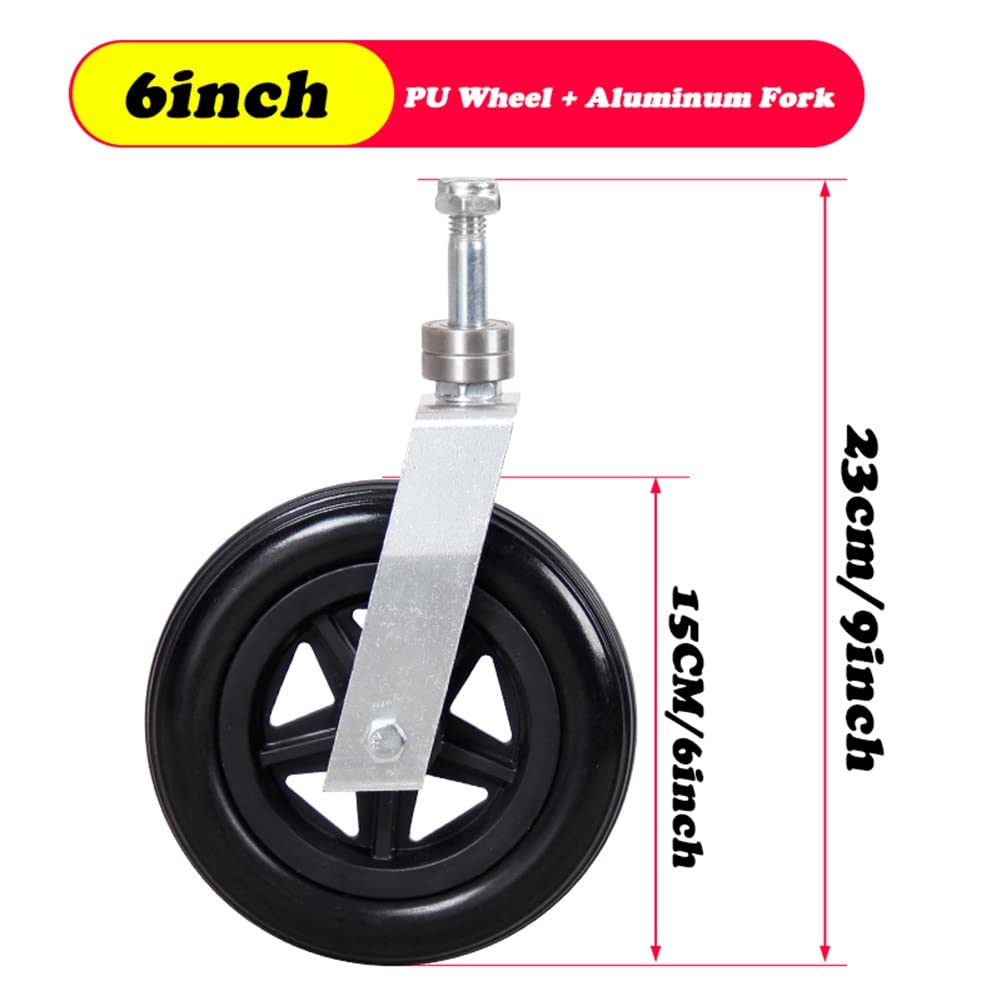 Wheelchair Accessories Front Wheel with Aluminum Front Fork, 6 Inch Walker Replacement Casters, Solid Tires (× 2)