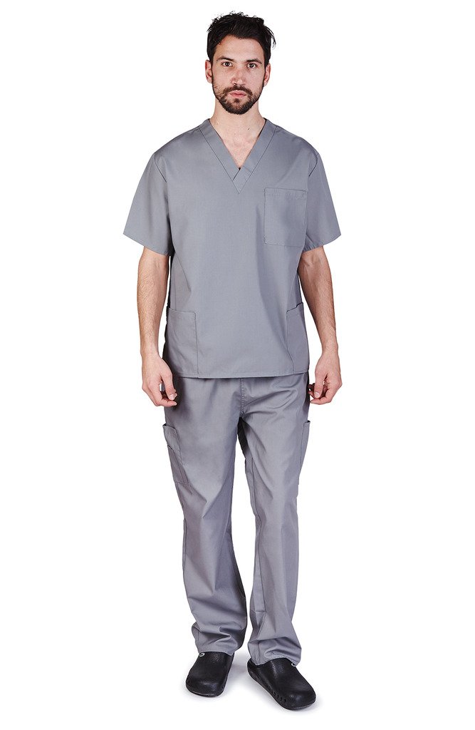 Natural Uniforms Men's Grey Scrub Set Medical Scrub Top And Pants