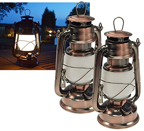 ChiliTec LED Campinglaterne 2 Stück Campinglampe 23cm Dimmbar Batterie 4x AA Mignon Retro Gartenlaterne mit Bügel Warmweiß