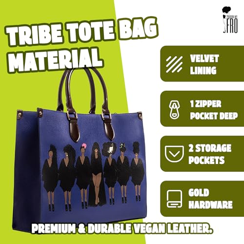 Pardon My Fro Tote Bag for Women – Large Shoulder Bag with Zippered Compartment, Fits Laptop, Mahogany Yellow and Tribe Blue4