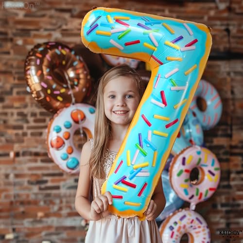 Image of KatchOn Donut Number 7 Balloon 40 Inch, 7 Birthday Balloon | Party Decorations, 7 Balloon Number, Donut Balloons for Bdy Party