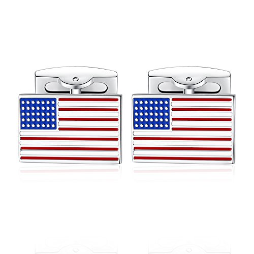 HONEY BEAR American USA Flag Cufflinks Mens Steel for Business Wedding Gift (Rectangle)