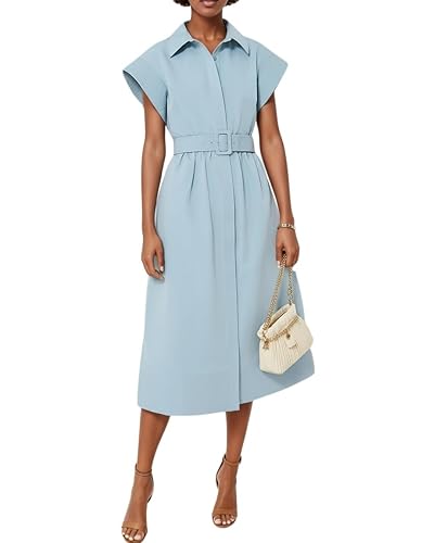 EZAPINE Womens 2025 Summer Short Sleeves Midi Dress Casual Button
