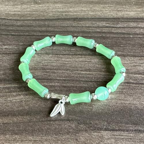 Fashion Faux Jade Beads Bracelet Leaf Charm Glass Link Bracelet2
