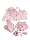 SheIn Women's 7pcs Pajama Set Cami Pjs with Shirt and Eye Mask Pink Leopard Medium