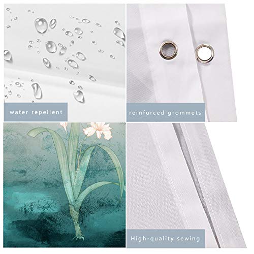 Artsbay Duschvorhang-Set mit rutschfesten Teppichen, WC-Deckelbezug, Badematte, Blütenblüte mit grünen Blättern… – Bild 7