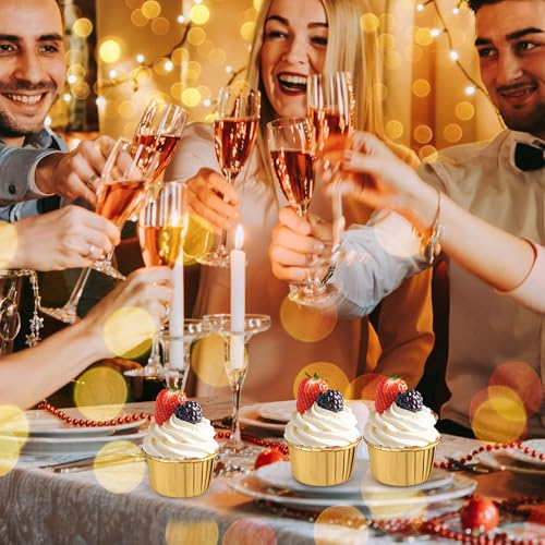 Image of 150 Pack Gold Cupcake Liners Bulk Disposable Foil Muffin Cup