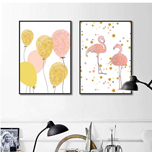 Toile peinture Flamingo dessin animé 50x70cm sans cadre pour mur créatif