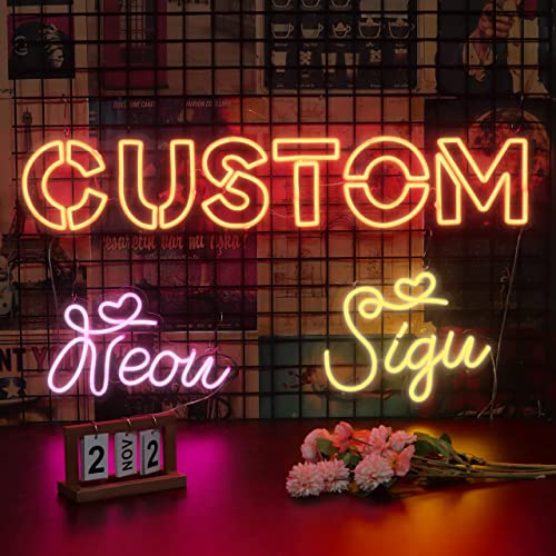 Custom Neon Signs - LED Custom Neon Name Sign for Wall Decor, Personalized Neon Sign for Wedding Party wIth Remote Dimmable Bedroom Birthday Bar Salon Gift, Customize Your Own Neon Design