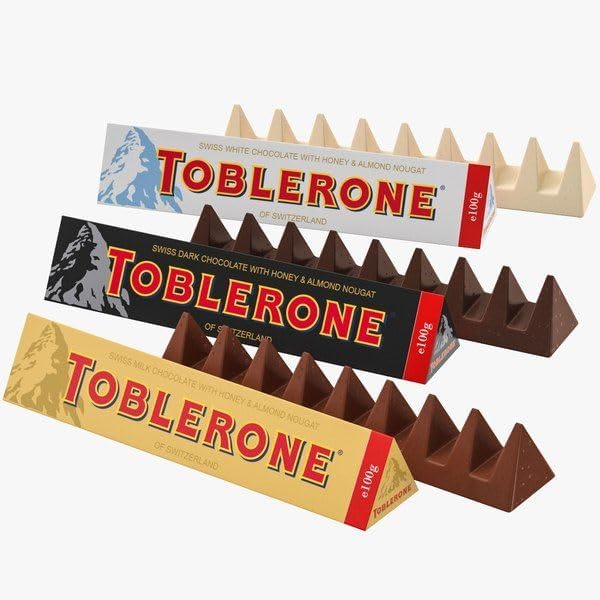 Image of Toblerone of Switzerland Combo Pack Chocolate Bars (Swiss Milk, Swiss Dark, Swiss Crunchy Almond, Swiss Milk Fruit & Nut),Pack of 4 (100gram Each) With Free Flavourito Kunafa Chocolate 20g By Decadent Foods