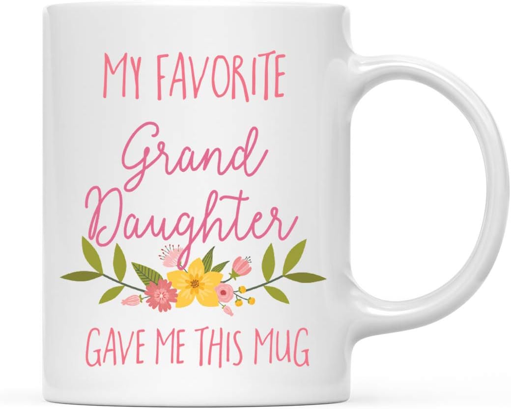 Andaz Press 11oz. Funny Coffee Mug Gag Gift My Favorite Granddaughter Gave Me This Mug Floral Flowers, 1-Pack Grandma Birthday Christmas Sarcastic Humor Gift Favorite Grandchild Best Granddaughter Mug