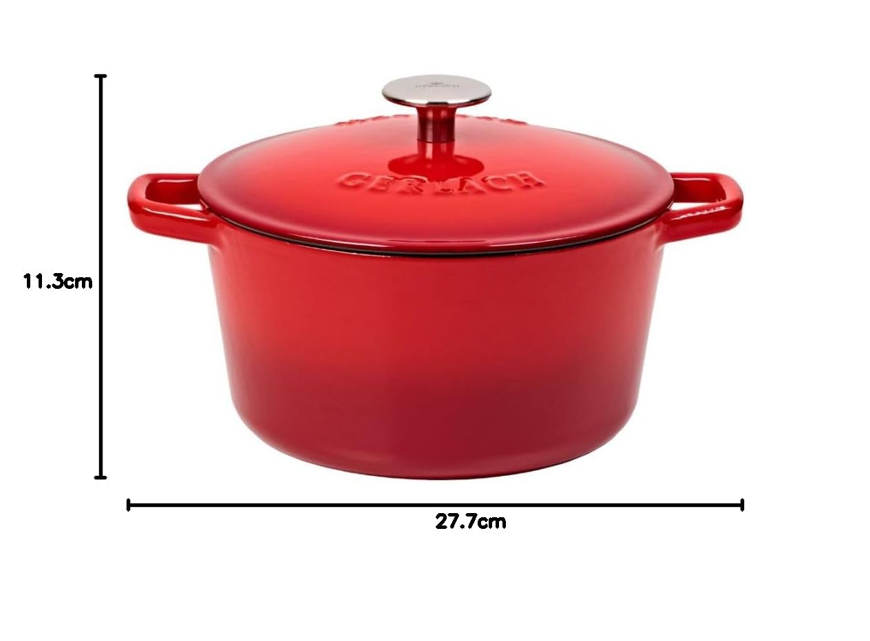 Gerlach 1760 Żeliwny Garnek Do Pieczenia Garnek Do Gotowania Smażenia Emaliowany Z Pokrywką 3 l Czerwony Natur Iron