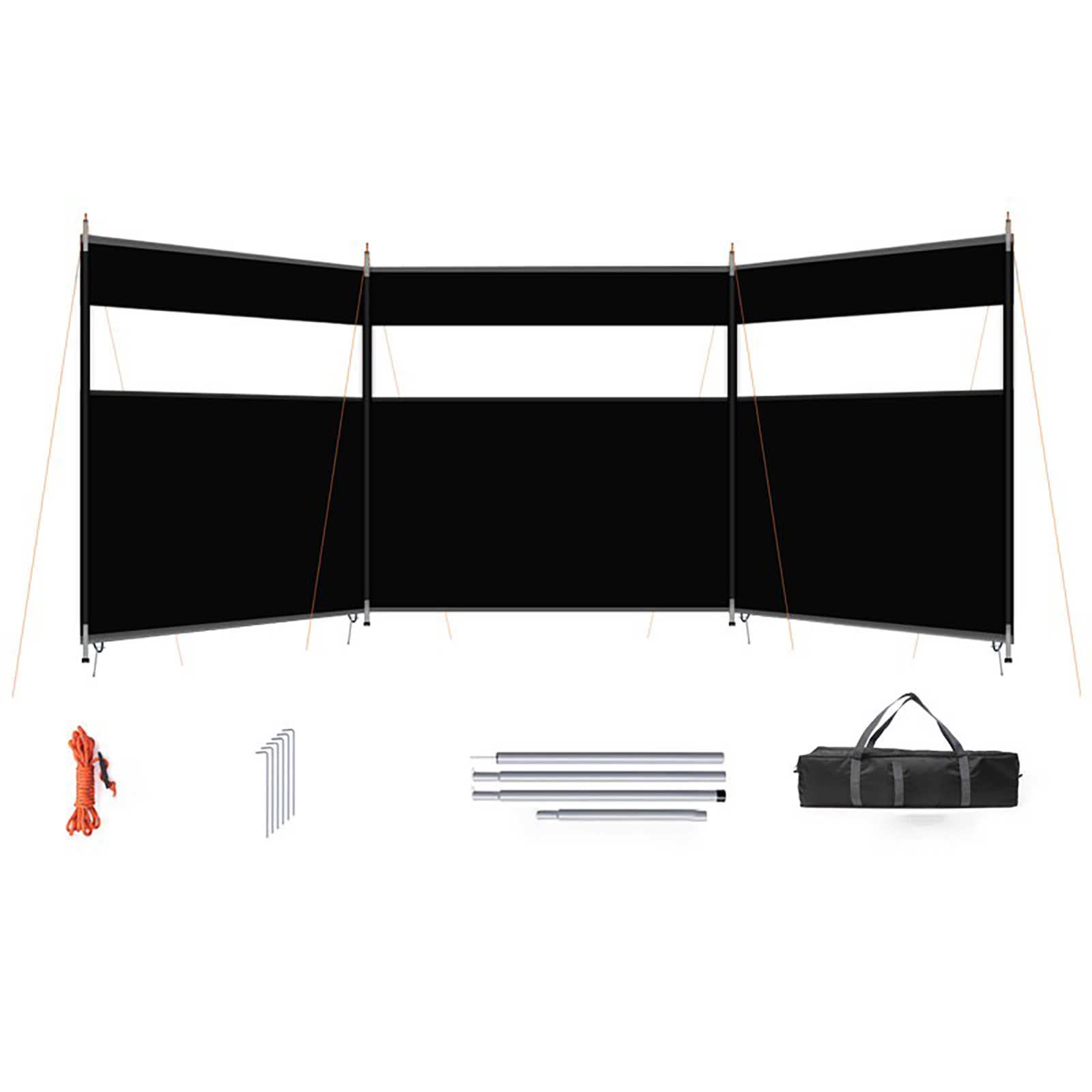 Brise-vent portable avec fenêtre pour camping, festivals et jardins, design à 3 panneaux avec brise-vue avec poteaux 440 x 130 cm