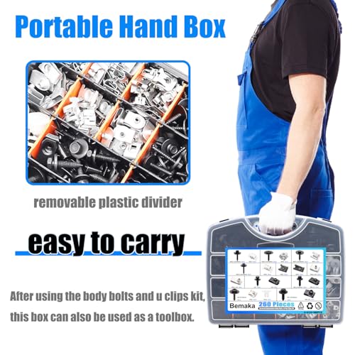 Image of 260Pcs Automotive Body Bolt & U-Nut Clips Kit, 21 Sizes Multipurpose Fender Liner Clip M4.2 M6 M8 1 /4Inch Fender Bolts Body Fastener Clips for Most Cars Bumper Engine Splash Shield