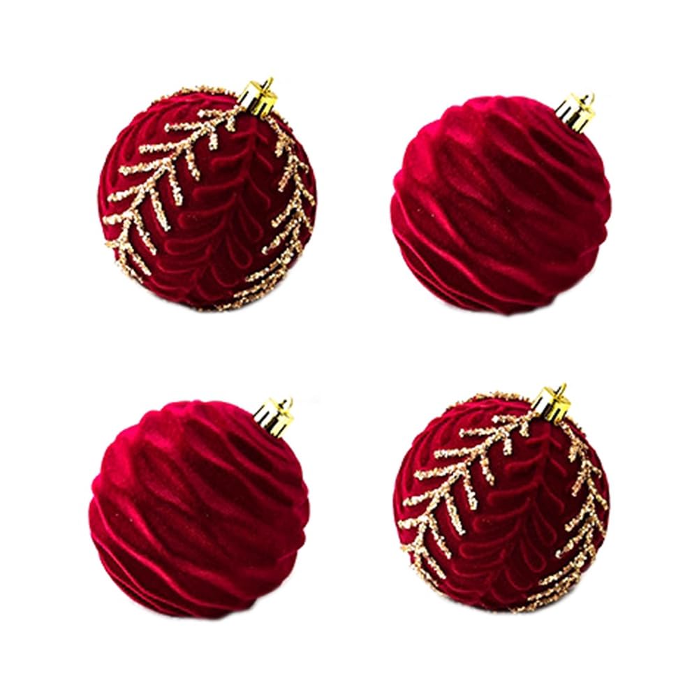 CTRLZS Christmas Balls Ornaments Wine Red Flocking Christmas Tree Decoration New Year Christmas Spheres A