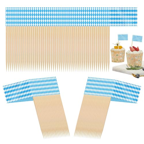 Palillos de dientes con banderines para aperitivos – Palillos decorados para fiestas de Oktoberfest, decoración bávara para 100 unidades para cocina, cóctel, charcuterie