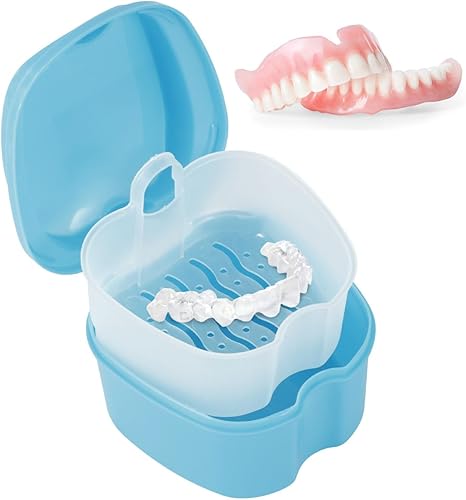 Miniatura 8 de Estuche de dentadura postiza caja de baño Caja de almacenamiento de dientes falsos con cesta de enjuague Estuche portátil de almacenamiento de