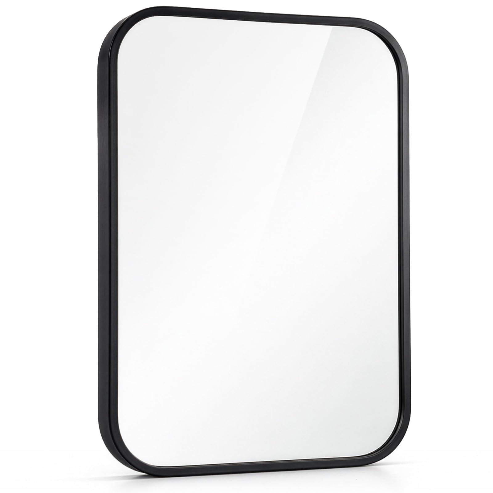 GREENSAPPIRE Rectangle Wall Mirror with Black Aluminum Frame 100x70cm HD Glass & Rounded Corners, Vertical/Horizontal Hanging for Bathroom, Living Room, Hallway (40x30cm)