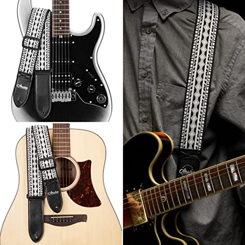 Amumu Guitar Strap Hootenanny Black White Cotton For Acoustic, Electric And Bass Guitars With Strap Blocks & Headstock Strap Tie #TOP5