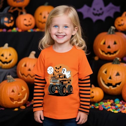 Kids Halloween Shirt Boys Girls Pumpkin Face Skeleton Ghost T-Shirt Glow in The Dark Long Sleeve Cotton Crewneck Tee3