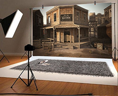 Lfeey 10X8Ft Western Cowboy Saloon Backdrop Wild West Wood Architecture Vintage Wooden Building Barn Bank Photography Background Travel Portrait Photo Booth Props #TOP1
