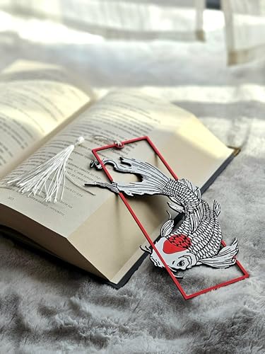 Image of 3D Koi Fish Bookmark | Japanese Inspired Art Bookmark | Bioplastic, Eco-Friendly | White & Red Koi with Tassel | Gift for Book Lovers & Readers | Unique 3D Effect