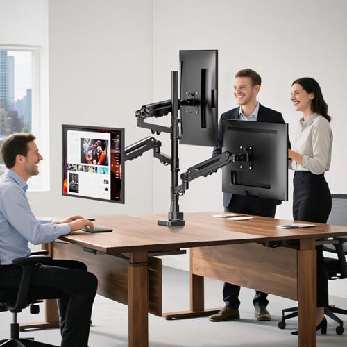 Triple Monitor Mount for up to 35-inch Screens – Heavy Duty Ultrawide Stand with Fully Adjustable, 12kg Gas Spring Arm (Each), VESA 75×75/100×100 mm, Black by PUTORSEN - Image 7