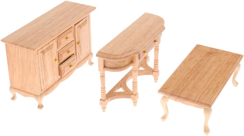 Doll House Miniature Natural Furniture Cabinet Table Set 1:12 Scale