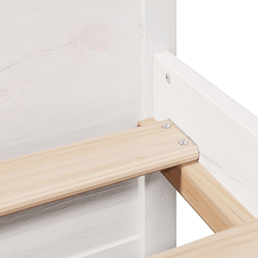 Cama de Madera Maciza Blanca con estantería y Soporte de láminas para colchón de 135x190 cm Ideal para dormitorios Juveniles y Adultos con Amplio almacenaje y diseño Funcional