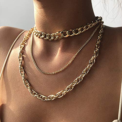 Chargances Silver Punk Chunky Chain Choker Necklace for Women Multi Layer Cuban Chain Choker for Women Girls Gift (Silver)