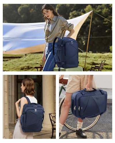 Image of ECOHUB 17 inch Small Unisex Travel Backpack United Airlines Approved 17x10x9 Friendly Suitcase Anti-Theft Lockable Zippers Style Personal Item Bag Travel Essentials with 12 Pockets Water Resistant, Blue