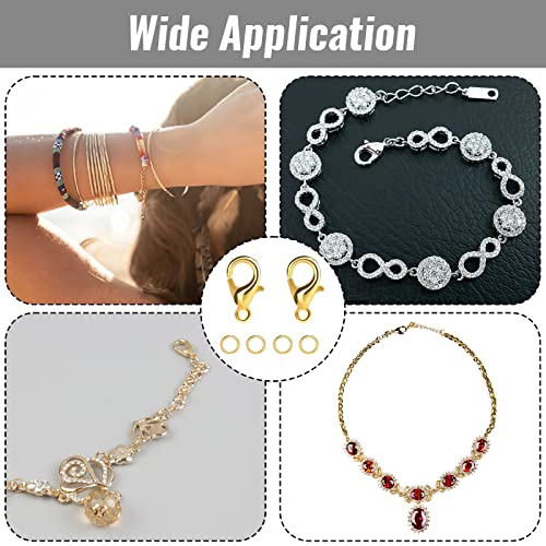 100 Stück Karabinerverschluss und 200 Stück offene Sprungringe, Verschlüsse Armband Set, Halskettenverschlüsse (Gold)