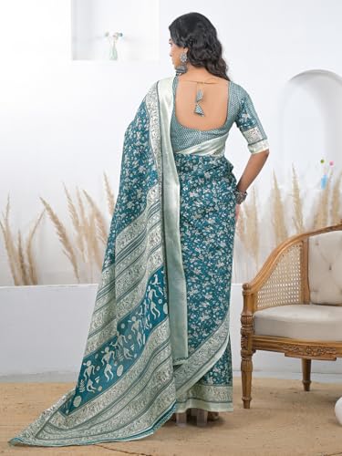 Image of SIRIL Women's Cotton Printed Saree With Unstitched Blouse Piece