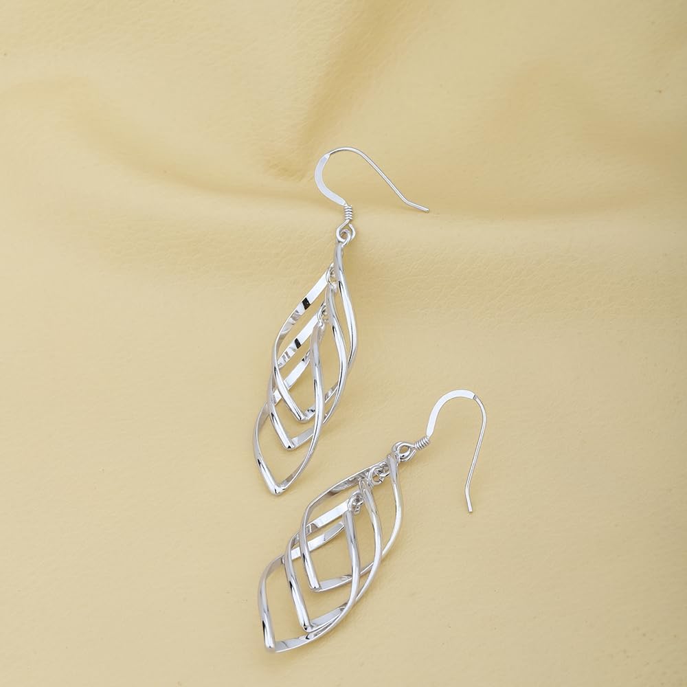 Vanbelle Sterling Silver Jewelry - Rhodium Plated with 925 Stamp - Twisted Oval Dangle Earring - Elegant Handcrafted Earring for Women - Image 8